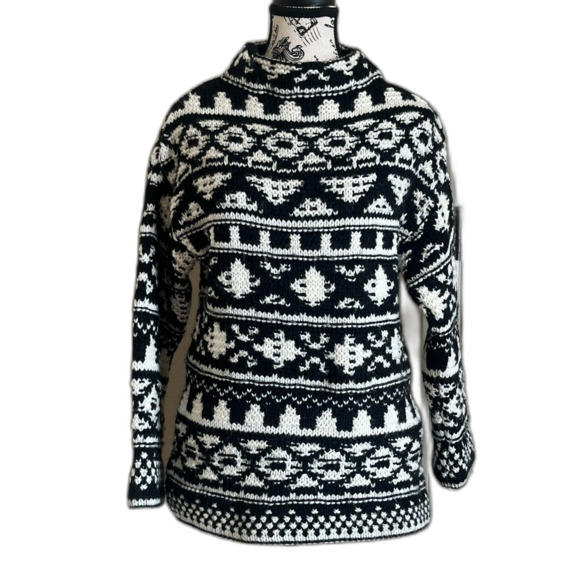 Zara Knit Wool Alpaca Blend Black White Sweater Small Cabincore Gorpcore Cozy - Picture 1 of 9